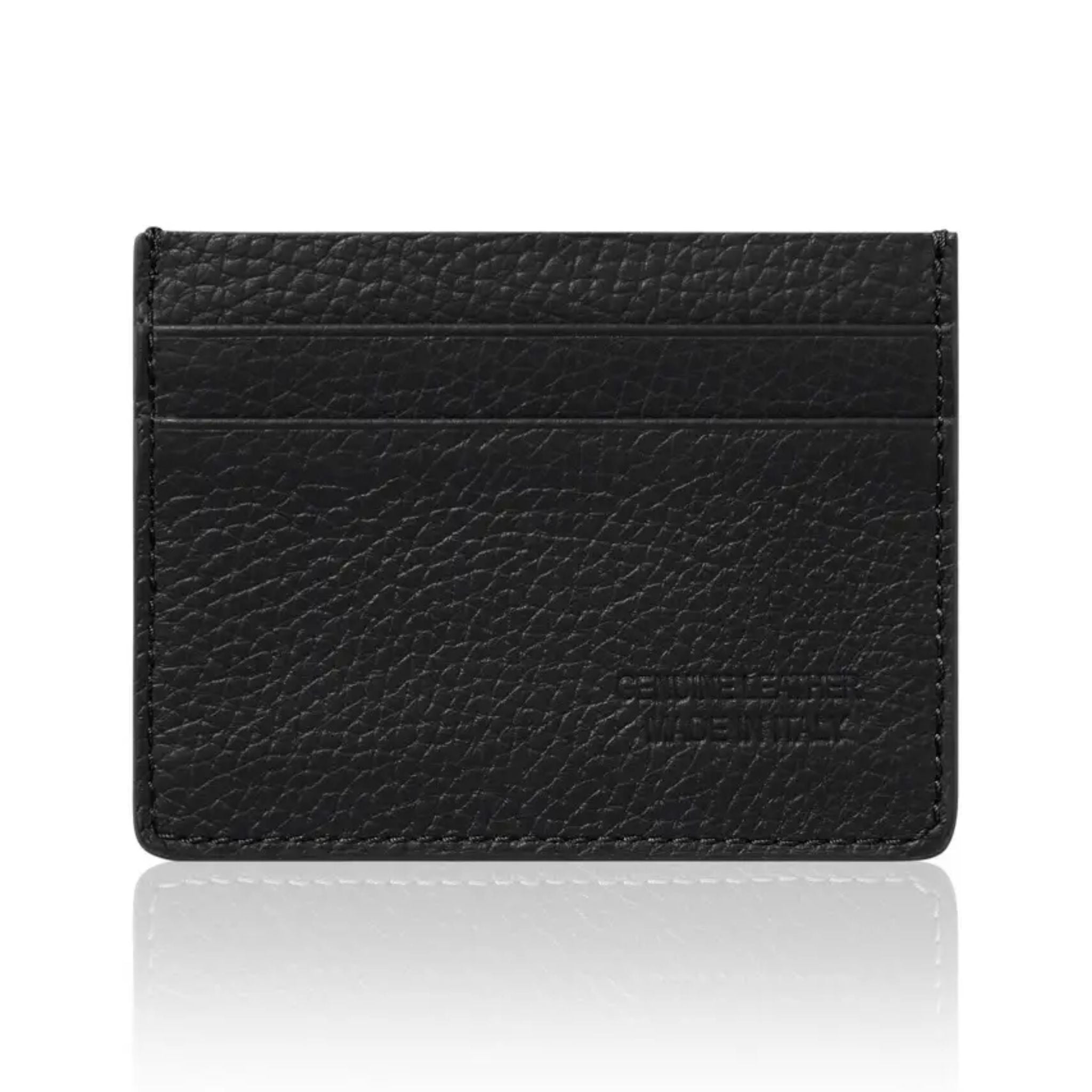Porte-cartes réversible en cuir véritable italien fait main Noir